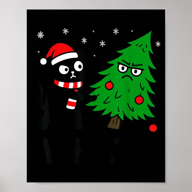 Funny Cute Black Cat What Jamas Christmas Tree Cos Poster (Framsidan)