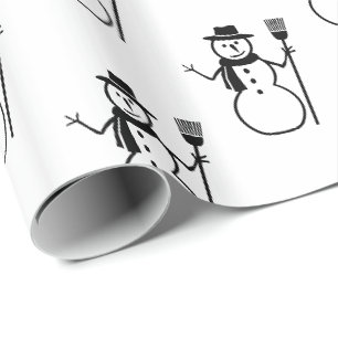 Funny Cute Black och White Snögubbe Mönster Presentpapper