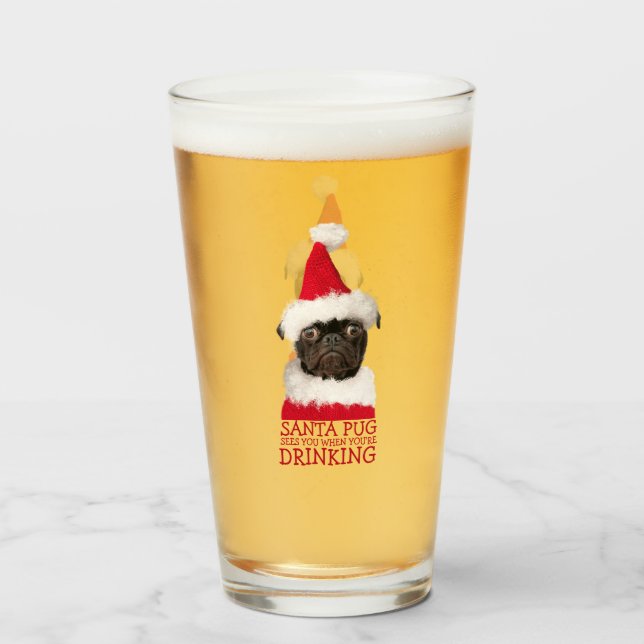 Funny Cute Black Pug Santa Hat jul Glaskopp (Framsida fylld)