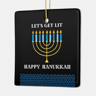 Funny Cute Blue Hanukkah Menorah Design Julgransprydnad Keramik