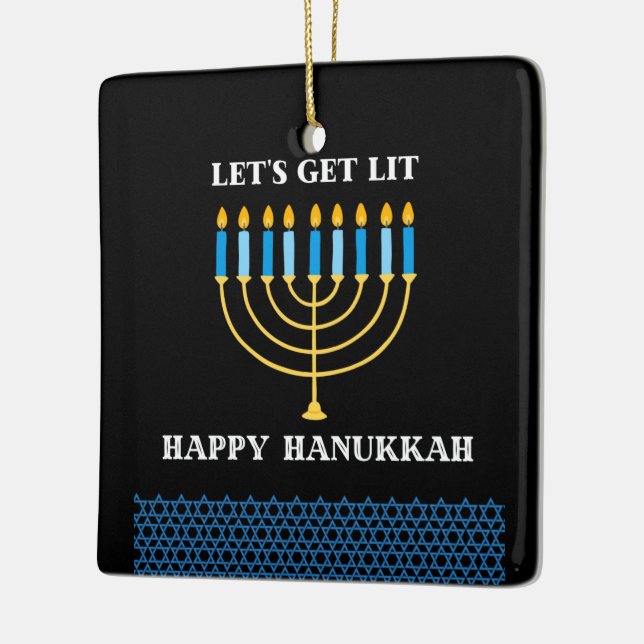 Funny Cute Blue Hanukkah Menorah Design Julgransprydnad Keramik (Vänster)