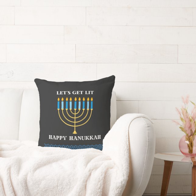 Funny Cute Blue Hanukkah Menorah Design Kudde (Soffa)
