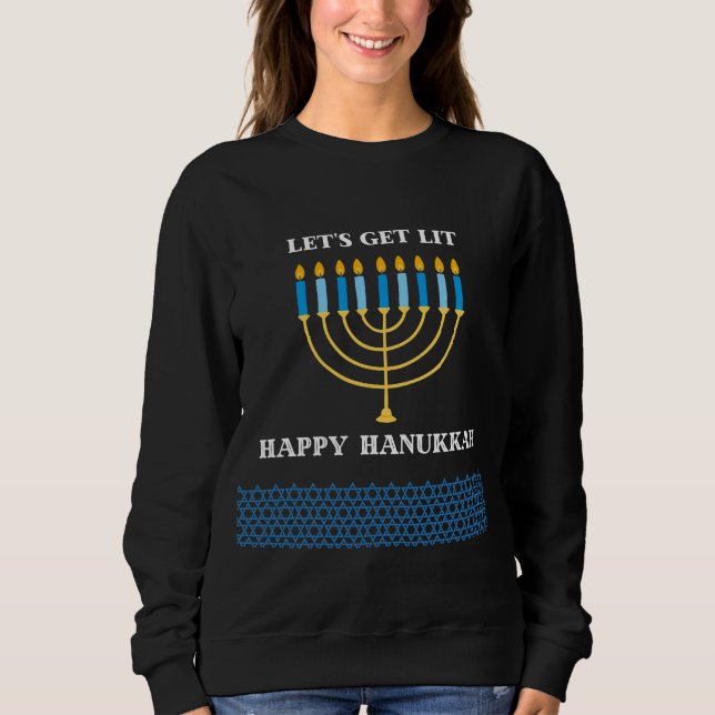 Funny Cute Blue Hanukkah Menorah Design T Shirt (Framsida)