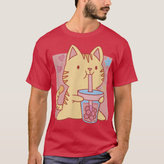 FUNNY CUTE BOBA TEA CAT KAWAII NEKO ANIME GIRLS TE T SHIRT