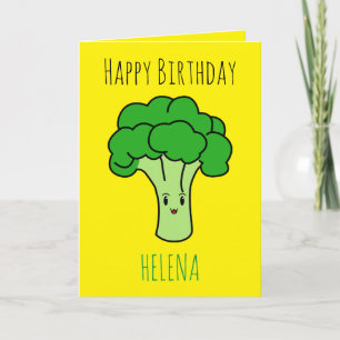 Funny Cute Broccoli Gult Vegan Birthday Kort