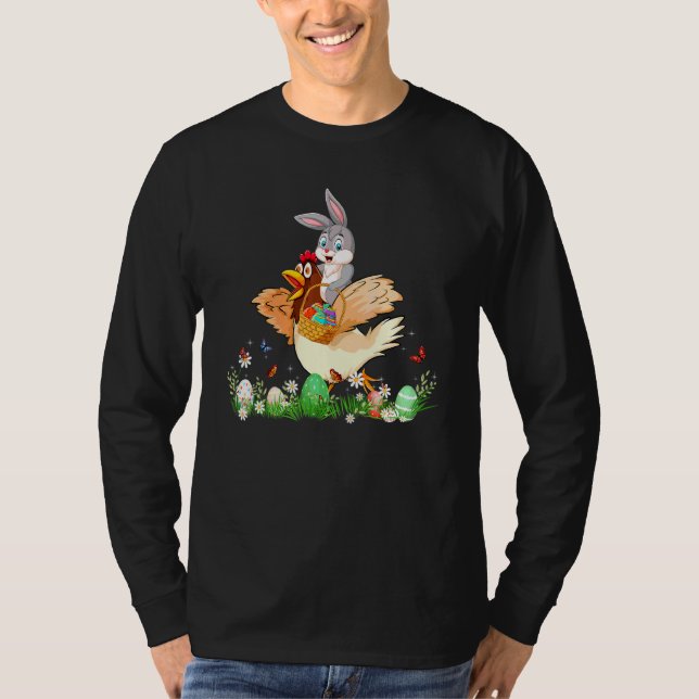 Funny Cute Bunny Riding Chicken Glad påsk Chick T Shirt (Framsida)