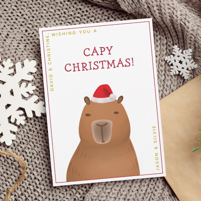 Funny Cute Capybara Santa Pun jul Julkort (Make it a capybara Christmas!)