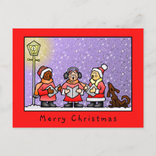Funny Cute Carolers Singing Hund Illustration Vykort