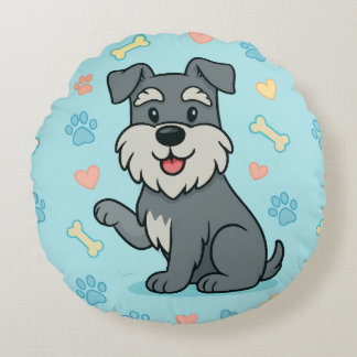 funny Cute Cartoon Schnauzer Rund Kudde