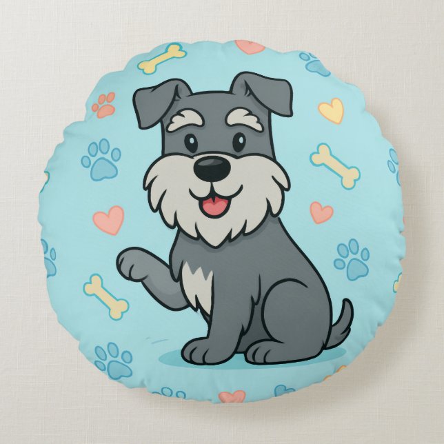funny Cute Cartoon Schnauzer Rund Kudde (Framsidan)