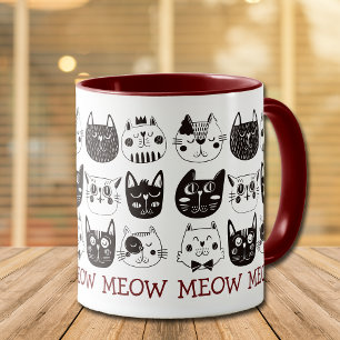 Funny Cute Cat Ansikte Mönster Mugg