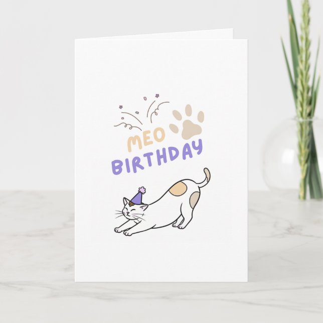 Funny cute cat birtday card kort (Framsida)
