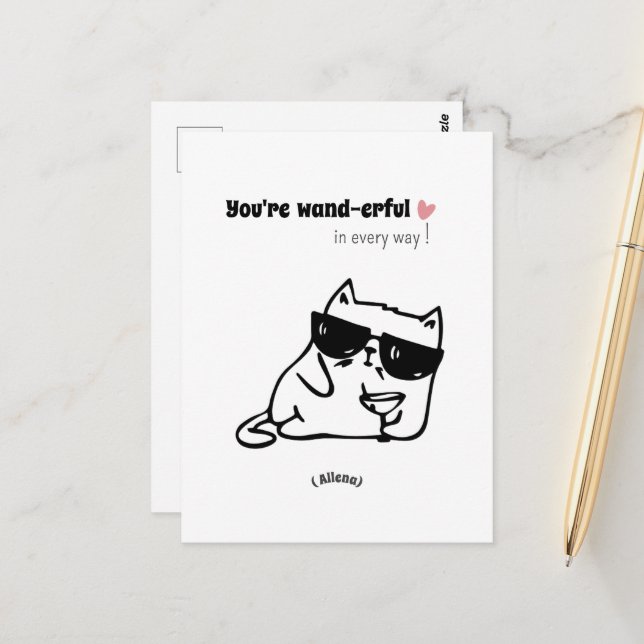Funny Cute Cat Birthday Card-Personlig Namn Vykort (Fram/Back In Situ)