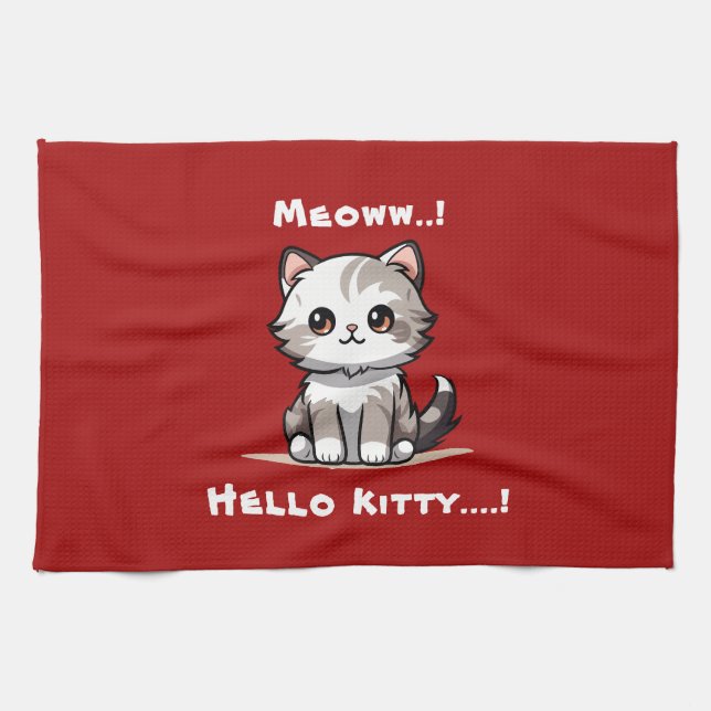 Funny Cute Cat Catmas Humor Kökshandduk (Horisontell)