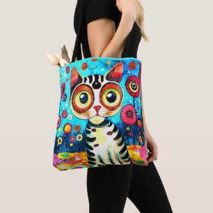 FUNNY CUTE CAT MED STOR ÖGON ABSTRACT DESIGN TYGKASSE