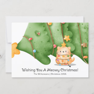 Funny Cute Cat Meowy Julgran Watercolor Julkort