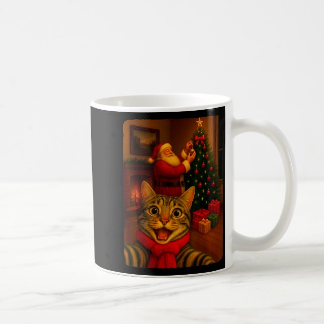 Funny Cute Cat Selfie With Santa Christmas Xmas Wo Kaffemugg (Höger)