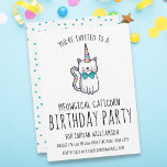 Funny Cute Cat Unicorn Födelsedagsfest inbjudan<br><div class="desc">Fira din speciella någons födelsedag med den här söta födelsedagsfesten med en rolig katt med ett enmajshorn och en coola typografi. Ändra texten så att den enkelt kan samordnas med party. Roligt,  vit och färglös - underbar för barn,  tonåringar och vuxnor!</div>