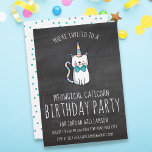 Funny Cute Cat Unicorn Födelsedagsfest inbjudan<br><div class="desc">Fira din speciella någons födelsedag med den här söta födelsedagsfesten med en rolig katt med ett enmajshorn och en coola typografi mot en svart kritbakgrund. Ändra texten så att den enkelt kan samordnas med party. Roligt,  vit och färglös - underbar för barn,  tonåringar och vuxnor!</div>