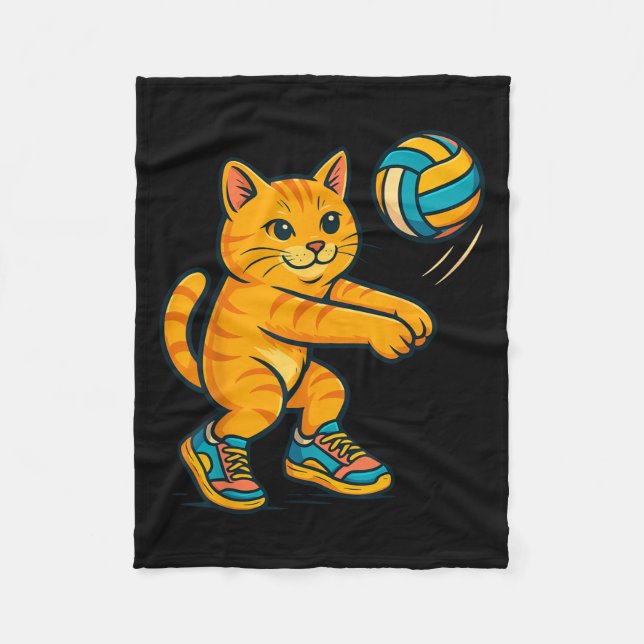 Funny Cute Cat Volleyball Player Fläkt Tee Trainer Fleecefilt (Framsidan)