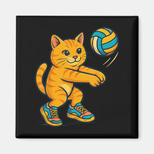 Funny Cute Cat Volleyball Player Fläkt Tee Trainer Magnet