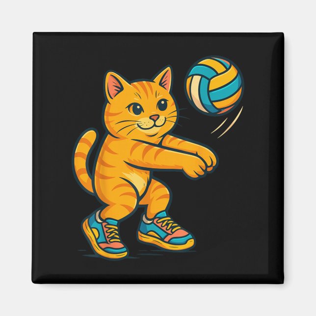 Funny Cute Cat Volleyball Player Fläkt Tee Trainer Magnet (Framsidan)