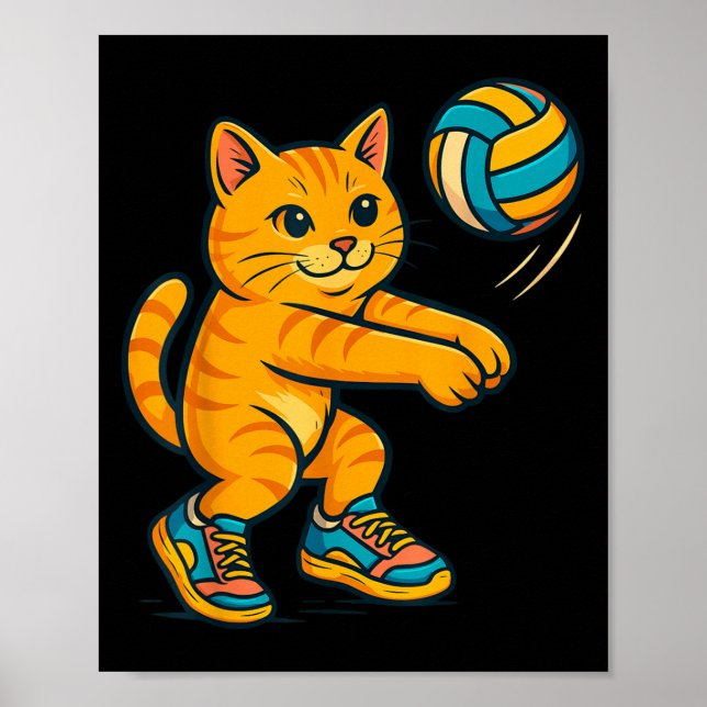 Funny Cute Cat Volleyball Player Fläkt Tee Trainer Poster (Framsidan)
