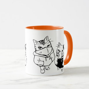 Funny Cute Cat Wearing Ansikte Mask - Spelande Kat Mugg