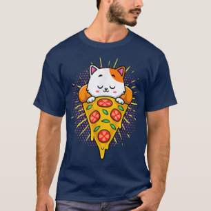 Funny Cute Cats Eats Pizza Kawaii Anime Japanska70 T Shirt
