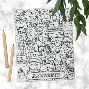 Funny Cute Cats Zen Doodle Coloring Custom Name Ji Pussel