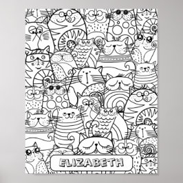 Funny Cute Cats Zen Doodle-färgning Anpassat namn Poster