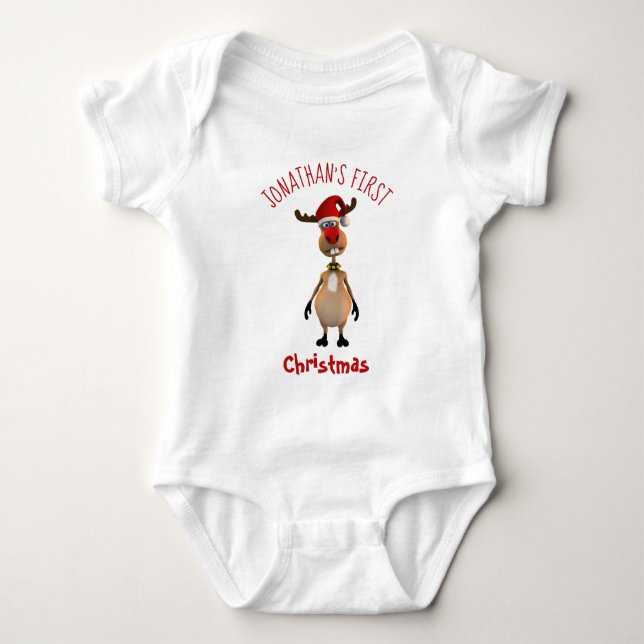 Funny Cute Clumsy Reindeer Första jul T Shirt (Framsida)