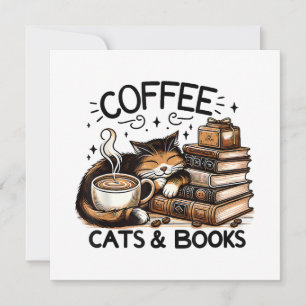 Funny Cute Coffee Cats Bokar Älskare Gift Idea Wom Inbjudningar