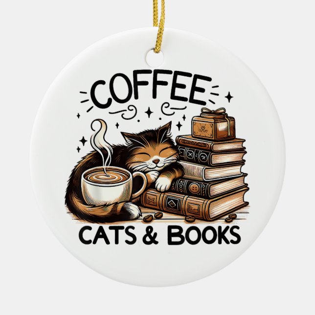 Funny Cute Coffee Cats Bokar Älskare Gift Idea Wom Julgransprydnad Keramik (Framsidan)