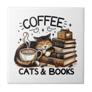 Funny Cute Coffee Cats Bokar Älskare Gift Idea Wom Kakelplatta