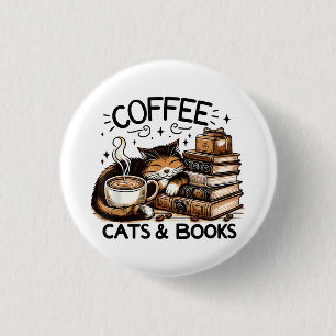 Funny Cute Coffee Cats Bokar Älskare Gift Idea Wom Knapp