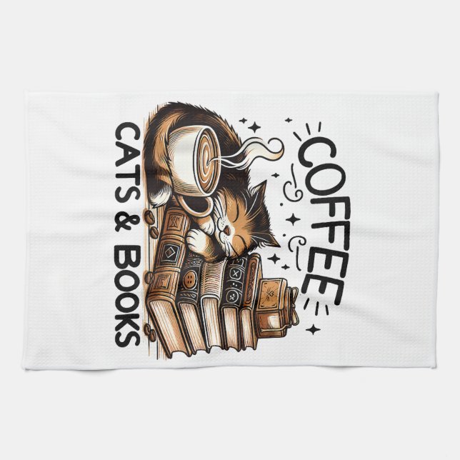 Funny Cute Coffee Cats Bokar Älskare Gift Idea Wom Kökshandduk (Horisontell)