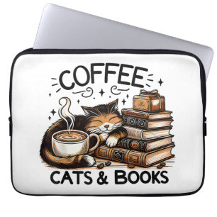 Funny Cute Coffee Cats Bokar Älskare Gift Idea Wom Laptop Fodral