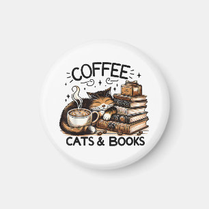 Funny Cute Coffee Cats Bokar Älskare Gift Idea Wom Magnet