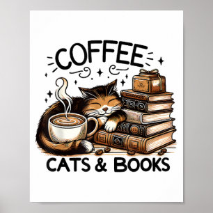 Funny Cute Coffee Cats Bokar Älskare Gift Idea Wom Poster