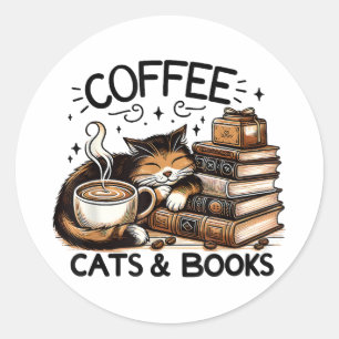 Funny Cute Coffee Cats Bokar Älskare Gift Idea Wom Runt Klistermärke