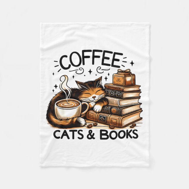 Funny Cute Coffee Cats Books Lover Women Men Kids  Fleecefilt (Framsidan)