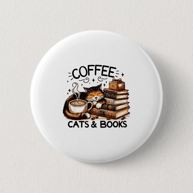 Funny Cute Coffee Cats Books Lover Women Men Kids  Knapp (Framsida)