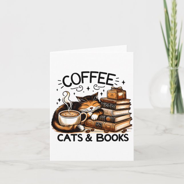 Funny Cute Coffee Cats Books Lover Women Men Kids  Kort (Framsida)