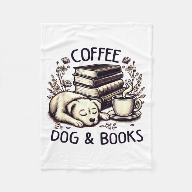 Funny Cute Coffee Dog Books Lover Women Men Kids  Fleecefilt (Framsidan)
