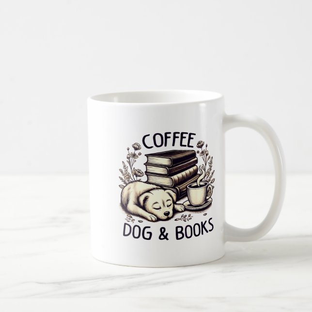 Funny Cute Coffee Dog Books Lover Women Men Kids  Kaffemugg (Höger)