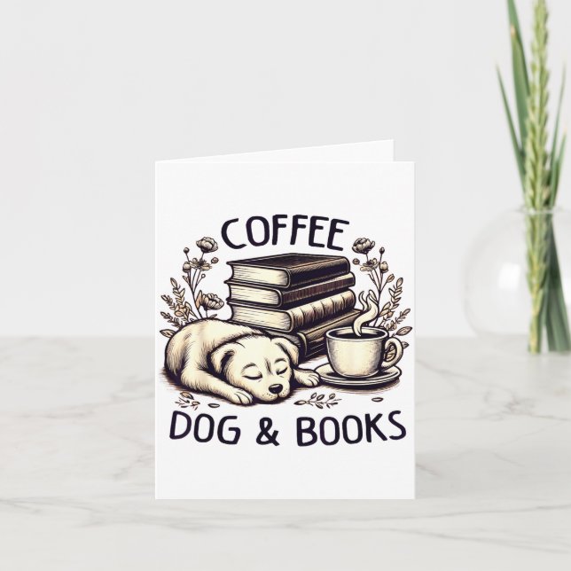 Funny Cute Coffee Dog Books Lover Women Men Kids  Kort (Framsida)