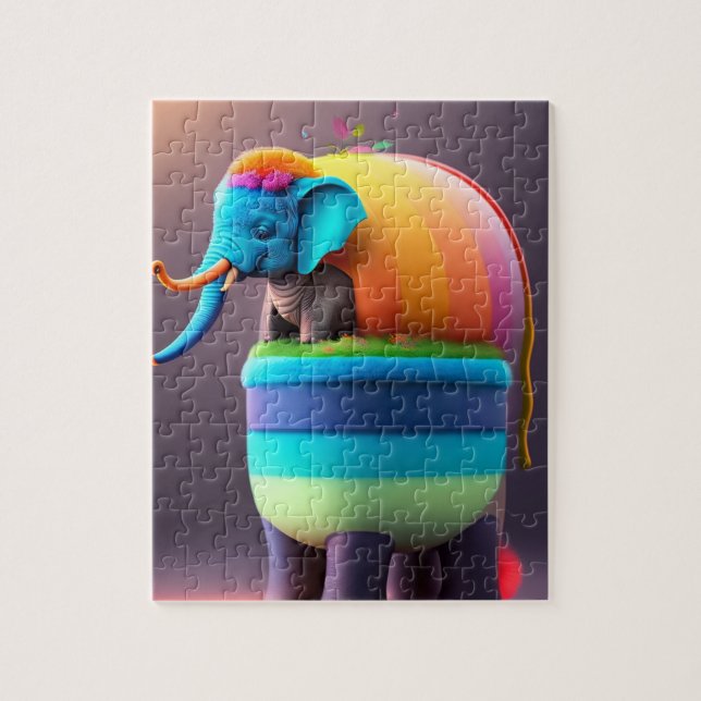 Funny Cute Colorful Elephant Pussel (Vertikal)