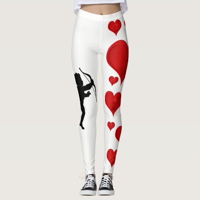 Funny Cute Cupid Arrow Valentine Kärlek Hearts Leggings (Framsida)