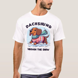 Funny Cute Dachshund Christmas Through the Snow  T Shirt